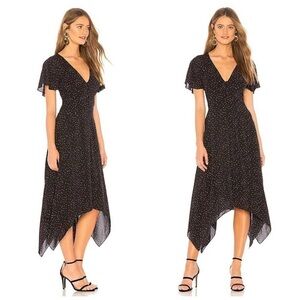 NEW Joie Tamyra Heart Dot Print Handkerchief Midi Dress Caviar Black